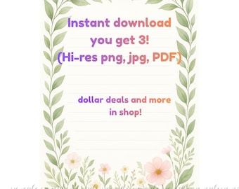 Floral Leaf Border Stationery Stationery (Lined) – A4 Printable Notepad –Cute Floral Writing Paper – Instant Download – Buy 2 Save 20%