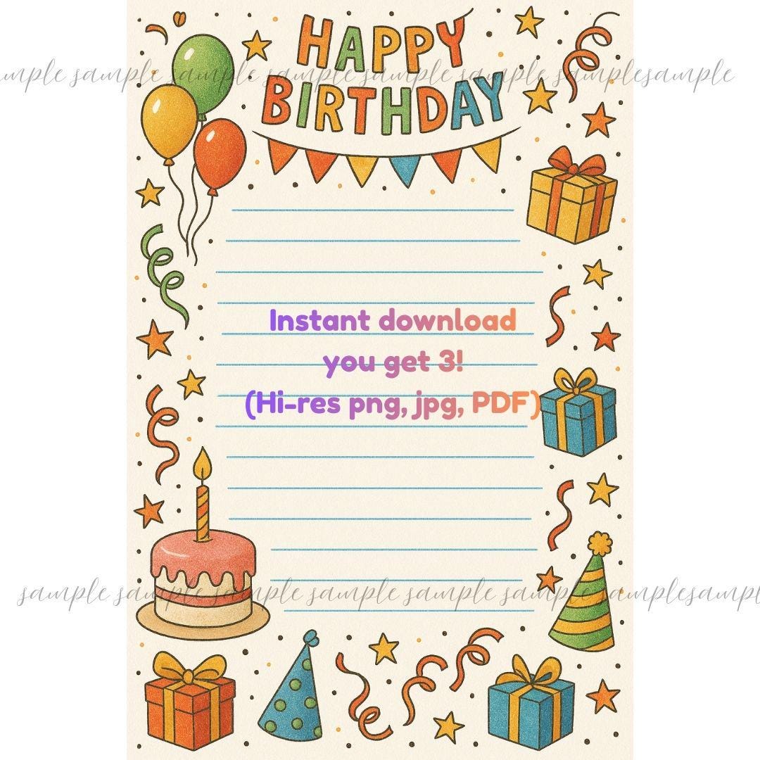 Birthday Stationery Printable – Ink-friendly A4 Cute Printable ...