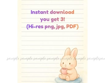 Kawaii Bunny Pastel Stationery (Lined) – A4 Printable Notedpad – Cute Christmas Letter Paper – Instant Download – Buy 2 Save 25%
