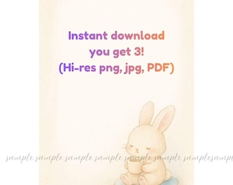 Kawaii Bunny Pastel Stationery (Unlined) – A4 Printable Notedpad – Cute Christmas Letter Paper – Instant Download – Buy 2 Save 25%