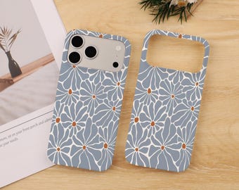 Dusty Blue Daisy Phone Case, Retro Floral MagSafe Cover for iPhone 17 16 15 14 Pro Max, Samsung Galaxy S25 S24 S23 Ultra