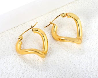 Pendientes de alambre trenzado de doble cara en ángulo, color dorado