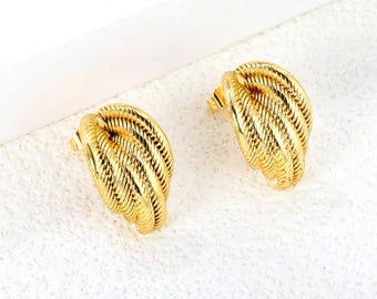 Pendientes de acero inoxidable trenzado dorado – Aros texturizados de 6 líneas – Joyas hipoalergénicas para uso diario
