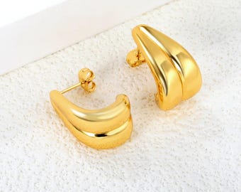 Pendientes de gancho de doble línea brillantes, color dorado