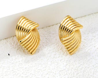 Pendientes curvos de acero inoxidable – Pendientes minimalistas de doble pieza