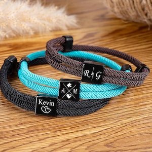 Anpassade graverade initialarmband, personligt armband för par, herrarmband i rostfritt stål, vänskapsarmband, present till pojkvän