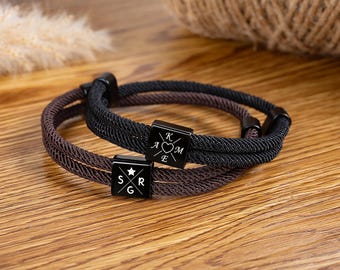 Gepersonaliseerde eerste gravure armband, aangepaste paararmband, jubileumcadeau, cadeau voor hem haar, heren armband cadeau voor echtgenoot vriend