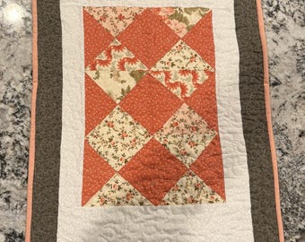 Handmade Floral Patchwork Quilt | Farmhouse Table Topper | Vintage Style Mini Quilt | Cottagecore Home Decor