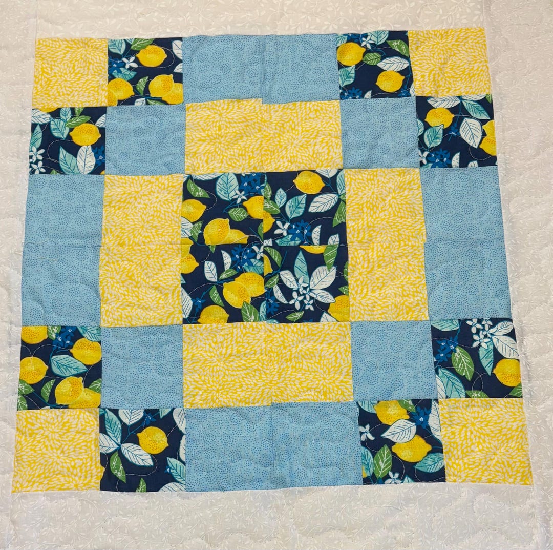 Handmade Lemon Patchwork Quilt | Blue & Yellow Farmhouse Table Topper ...