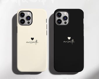 Matching Couples Phone Case Minimalist Heart Phone Case for iPhone 17 16 15 14 13 Pro Max Mini Plus Samsung S24 S23 S22 Matte Phone Case