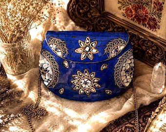 Bohemian Lapis Sun Mosaic sling clutch - exotic women’s bag