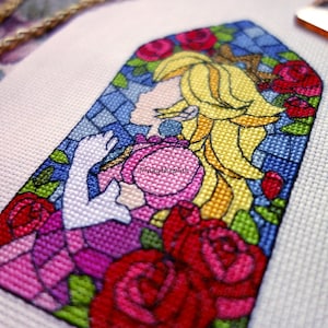 XSTITCH PATTERN Princess Peach Toadstool Stained Glass Window, with Daisy, Rosalina, and Pauline Variations, Cross Stitching