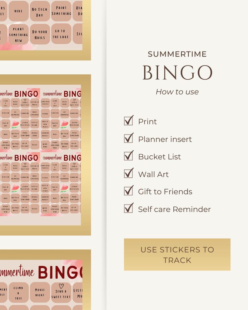 Summertime Self Care Bingo Bucket List Template Digital File Printable ...