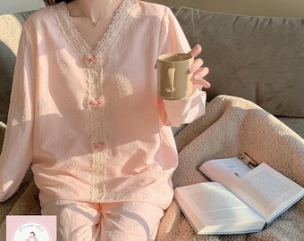 Cloud Cotton Pajama Set Women | Korean Style Long Sleeve Loungewear