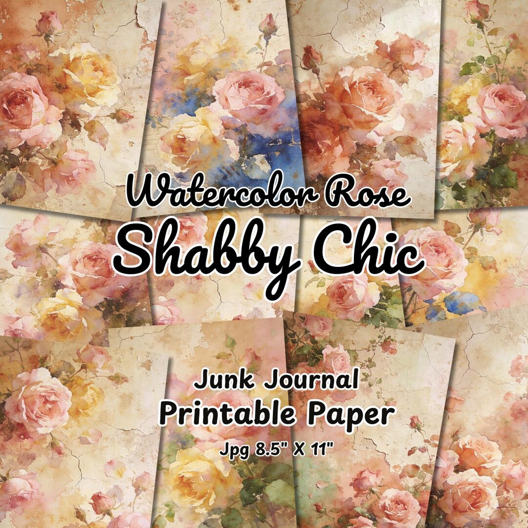 Shabby Chic Rose Junk Journal Pages, Vintage Watercolor Floral Ephemera ...