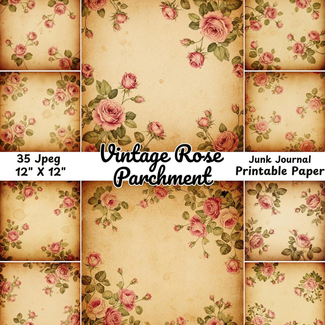 Vintage Rose Junk Journal Pages, Shabby Chic Floral Kit Digital Paper ...