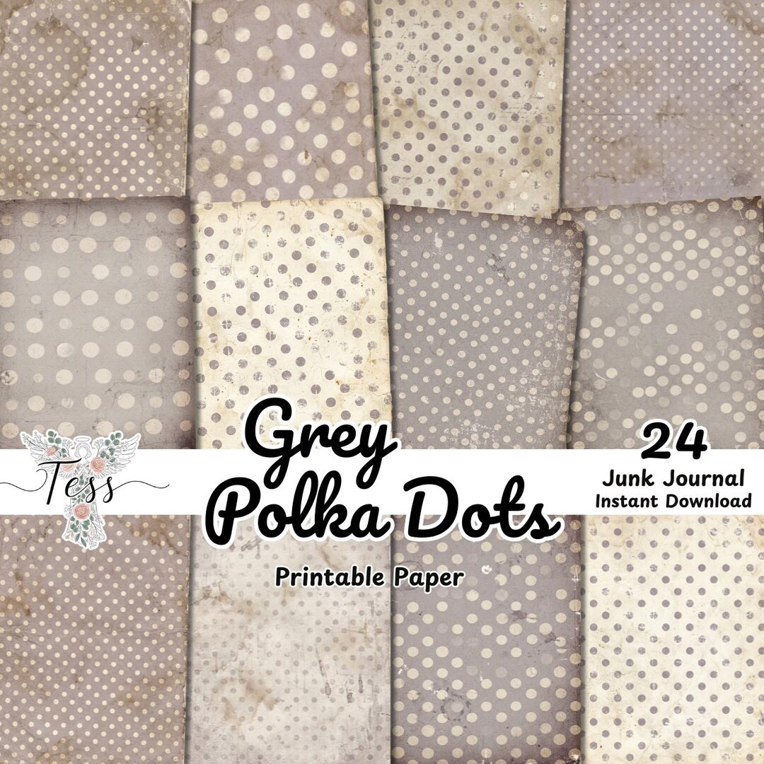Vintage Polka Dot Junk Journal Pages | Neutral Grey Grunge Scrapbook ...