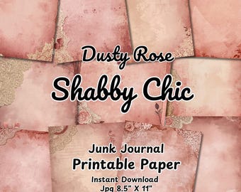 Strony dziennika śmieci w stylu shabby chic w kolorze Dusty Rose | Vintage różowy koronkowy album z kwiatowymi motywami do druku