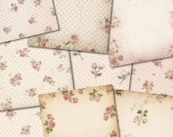 Dziennik śmieciowy Shabby Chic Rose Polka Dot Vintage Pink Floral Digital Paper Scrapbook