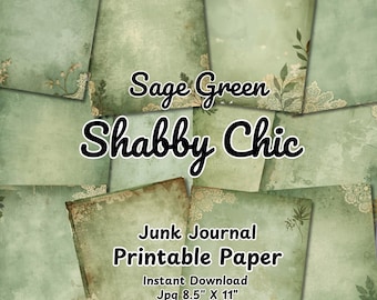 Zielone strony dziennika Shabby Chic Junk, vintage'owe botaniczne, zniszczone koronkowe efemerydy, do druku w stylu grunge