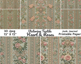 Strony dziennika śmieci w stylu wiktoriańskich róż, turkusowo-różowy kwiatowy materiał do druku, walentynkowy album w stylu shabby chic