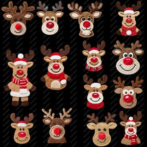 Konstjulgarn png-paket, virkad röd näsa ren Rudolf Clipart, sublimering och DTF-design