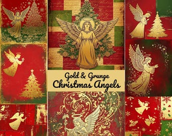 Cyfrowy papier z imitacją złotej folii, świąteczne anioły, do druku, zestaw do dziennika śmieci