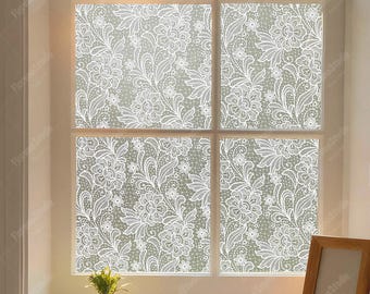 Película para ventana con diseño de peonías de encaje, adhesiva decorativa para privacidad, adhesiva estática, no adhesiva, reutilizable