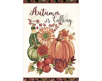 Vegetables Apples Autumn Leaves with Pumpkins Sunflowers 24 x 44 Cotton Autumn is Calling Autumn Fabric Panel by Henry Glass New