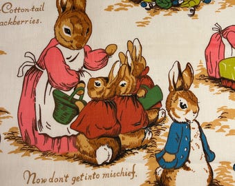 Beatrix Potter PETER RABBIT Pre-shrunk Cotton Fabric, Riverdale Screen Print, 50” x 44" Wide, Vintage 1976, Rare