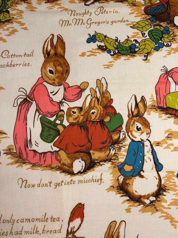 Beatrix Potter PETER RABBIT Pre-shrunk Cotton Fabric, Riverdale Screen Print, 50” x 44" Wide, Vintage 1976, Rare