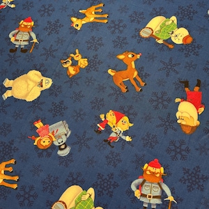 Rudolph the Red Nosed Reindeer Christmas Fabric by VIP Cranston Fabrics, 36&quot; x 44&quot;, Cotton, Rare, Out of Print, Blue, Sold by the Yard