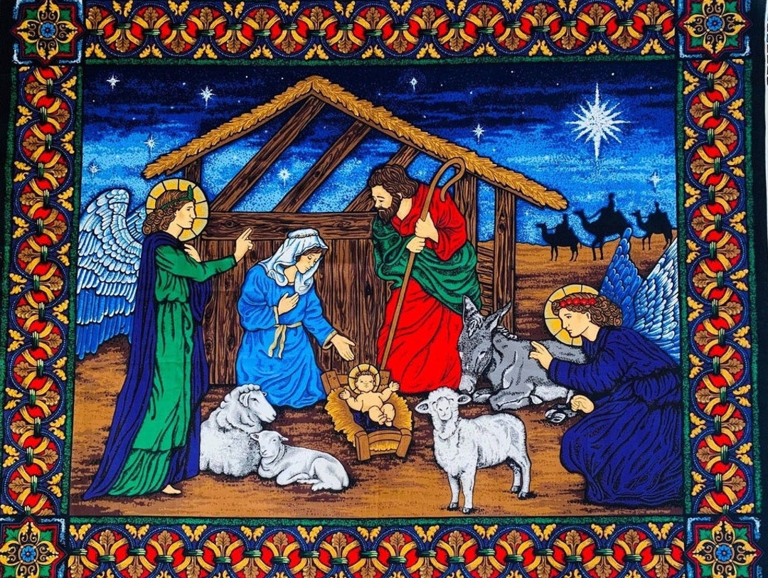 Vintage Nativity Fabric Panel, Born is the King, by VIP Cranston