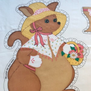 Vintage Cut and Sew Kangaroo with Joey Toy / Pillow Fabric Panel, 7652, 14" Tall, Cut and Sew, Springs Mills, 1970's, Rare