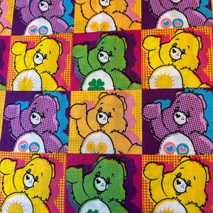 Care Bears Fabric, Colorful Care Bear Designs in Squares to Sew or Quilt, 36" x 44",Cotton, Rare, 2006
