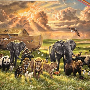 Noah&#39;s Ark Fabric Panel by Abraham Hunter for Elizabeth&#39;s Studios  23&quot; x 41.5&quot; Cotton Pattern #9601