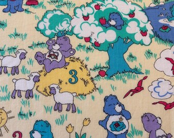 Care Bears Fabric, Colorful Care Bear Designs to Teach Counting & Numbers, Cotton Fabric to Sew or Quilt, 36" x 44", TCFC, Very Rare, 1992