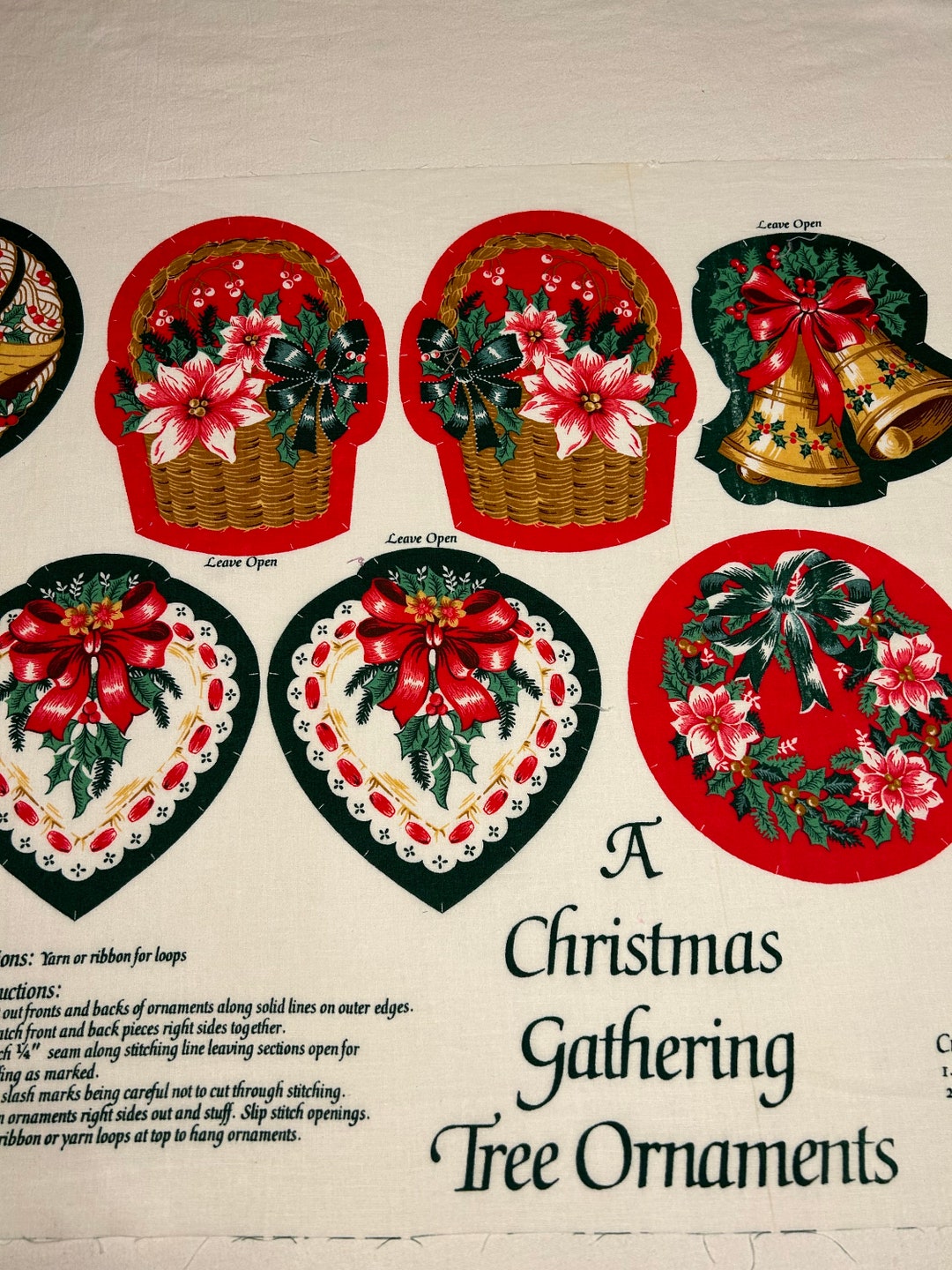 Vintage CHRISTMAS ORNAMENTS FABRIC Cut & Sew, Wamsutta Hallmark, Candle