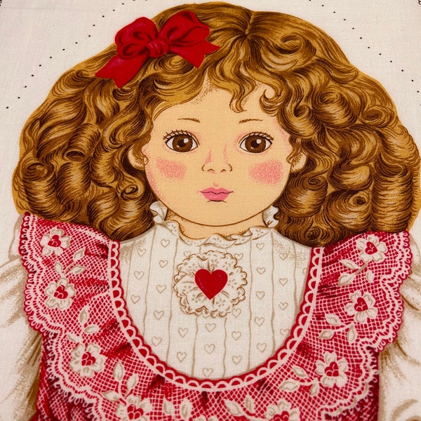 Vintage Valentine Doll "Hearts Delight" Cut & Sew Doll/ Pillow Fabric Panel," Melissa and her pet dog Muffin", soft toy to sew