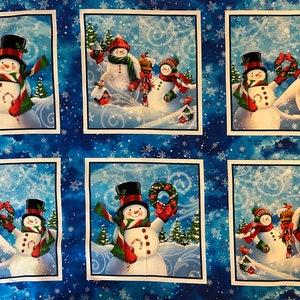 Snowman Christmas Cotton Fabric Panel by Gina Jane for Quilting Treasures, Whirlwind Picture Patches, to Sew or Quilt, 24” x 42”