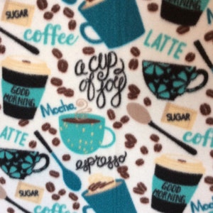 Fleece Blanket, “A Cup of Joy”, Coffee Lovers Throw, Coffee Cup, Coffee Beans, New,  43” x 56”