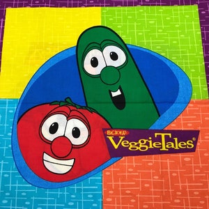 Veggie Tales Fabric Pillow Panel, Cotton Fabric Quilt Block, Fabric for you to sew or quilt, Vintage