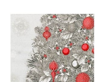 Christmas Tree Cotton Fabric Panel, "Winter's Grandeur"  15884 Kaufman, Silver Metallic Sparkle, to Sew or Quilt, Rare