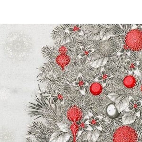 Christmas Tree Cotton Fabric Panel, "Winter's Grandeur"  15884 Kaufman, Silver Metallic Sparkle, to Sew or Quilt, Rare