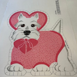 Vintage Cut and Sew Puppy Dog/ Heart Pillow Toy Fabric Panel, 15" Tall, Cut and Sew, Springs Industries, 1970's, 7704, Rare