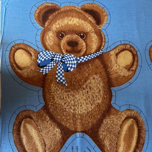 Vintage Teddy Bear &quot;Bear Necessities&quot; Hallmark , Wamsutta, Cotton Cut & Sew Fabric Panel, Stuffed Doll/ Pillow, Makes 2 Bears, 19” Rare