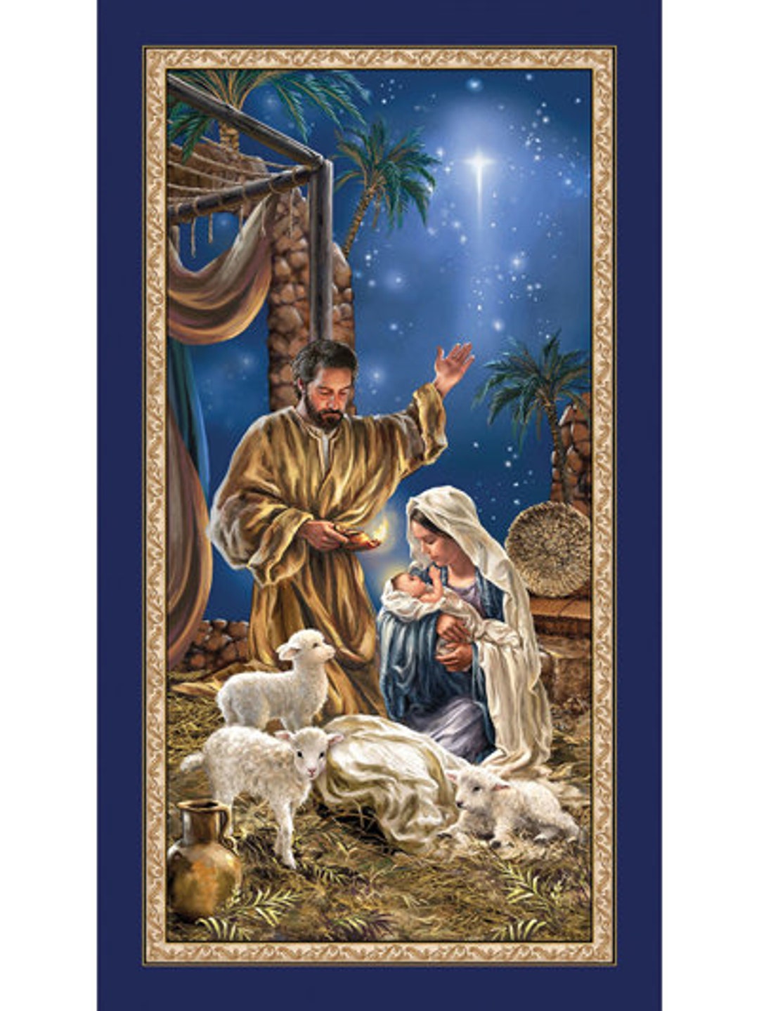 Christmas Nativity Cotton Fabric Panel by Dona Gelsinger for Timeless