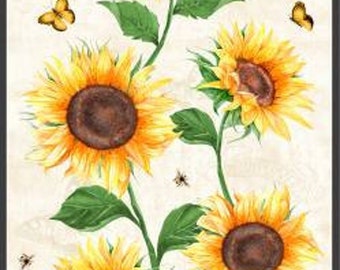 Sundance Meadow Fabric Panel, Wilmington Prints, Sunflowers, Butterflies, 24" x 44", Quilt Panel to Sew