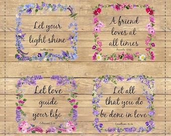 Timeless Treasures "Let Your Light Shine"  PROVERBS, Flowers, Scripture Verses, Cotton Fabric Panel, 23" x 44", to Sew or Quilt, Rare