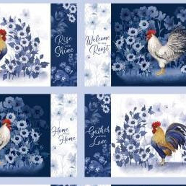 HOME TO ROOST  Placemat Fabric Panel by Susan Winget for Wilmington Prints to Sew or Quilt, 4 Placemats per Panel